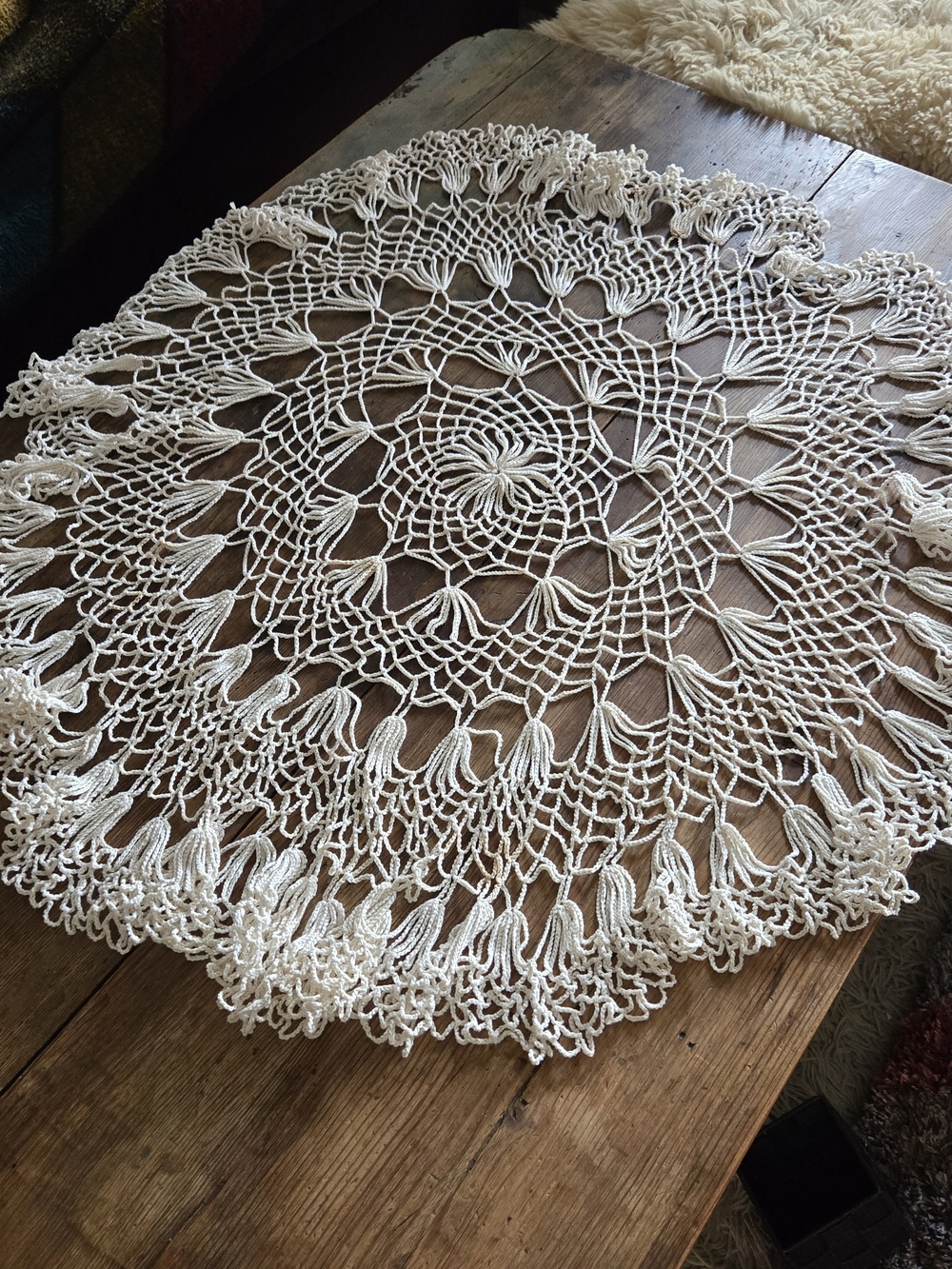 Handmade Crochet Lace Circle Table Cover Cream